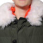 Green Hooded Long Sleeves Fur Shearling Jacket