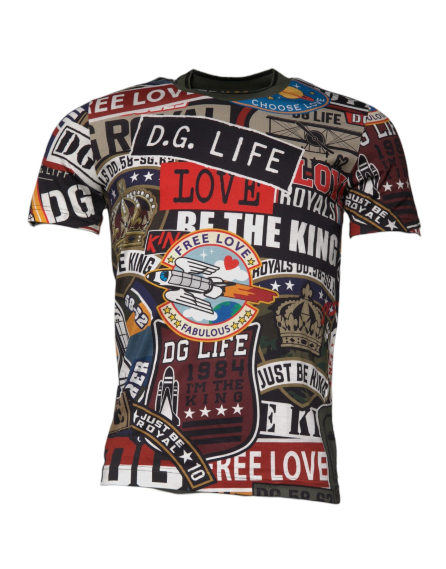 Mehrfarbiges Rundhals-T-Shirt aus Baumwolle mit Grafikdruck