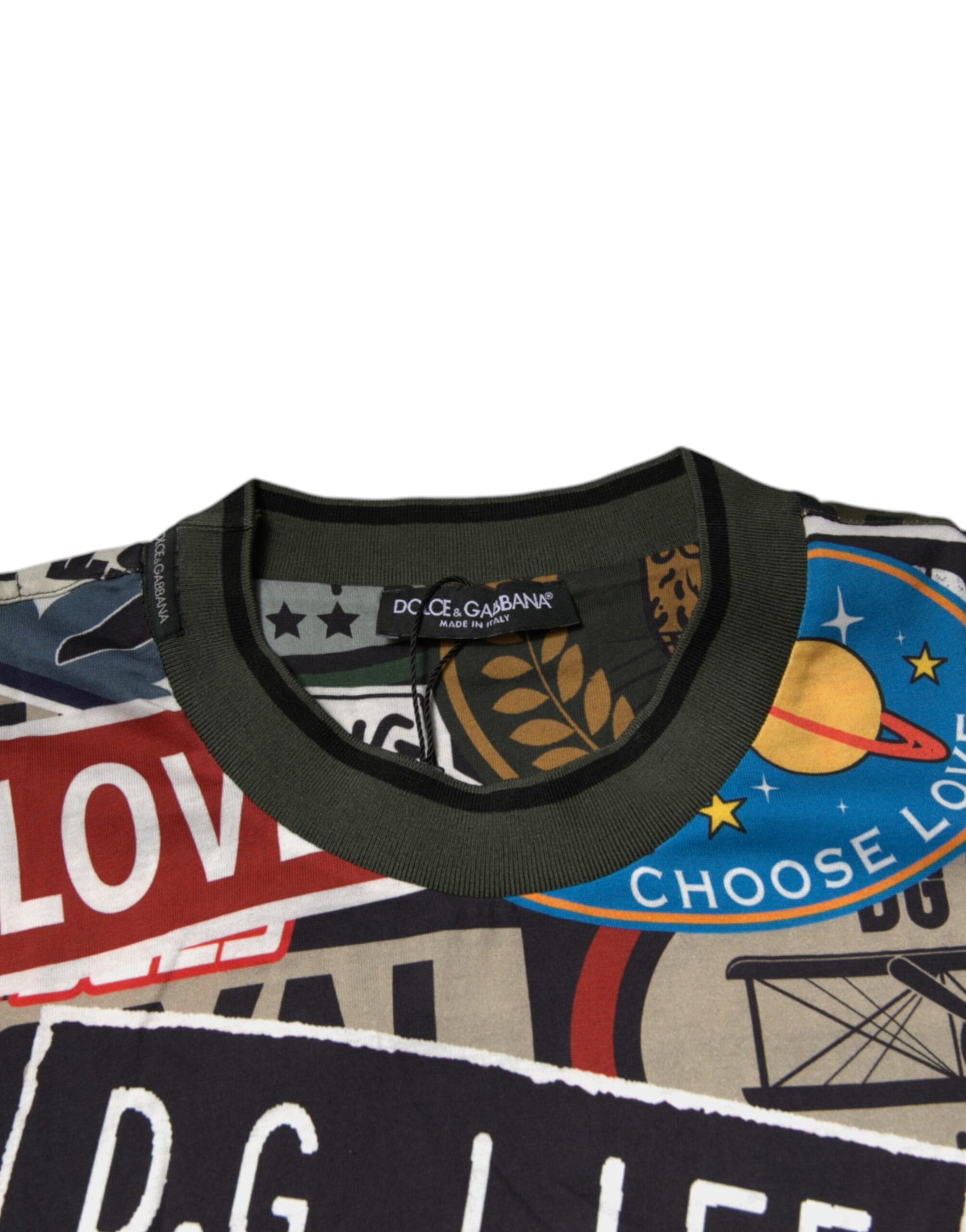 Mehrfarbiges Rundhals-T-Shirt aus Baumwolle mit Grafikdruck