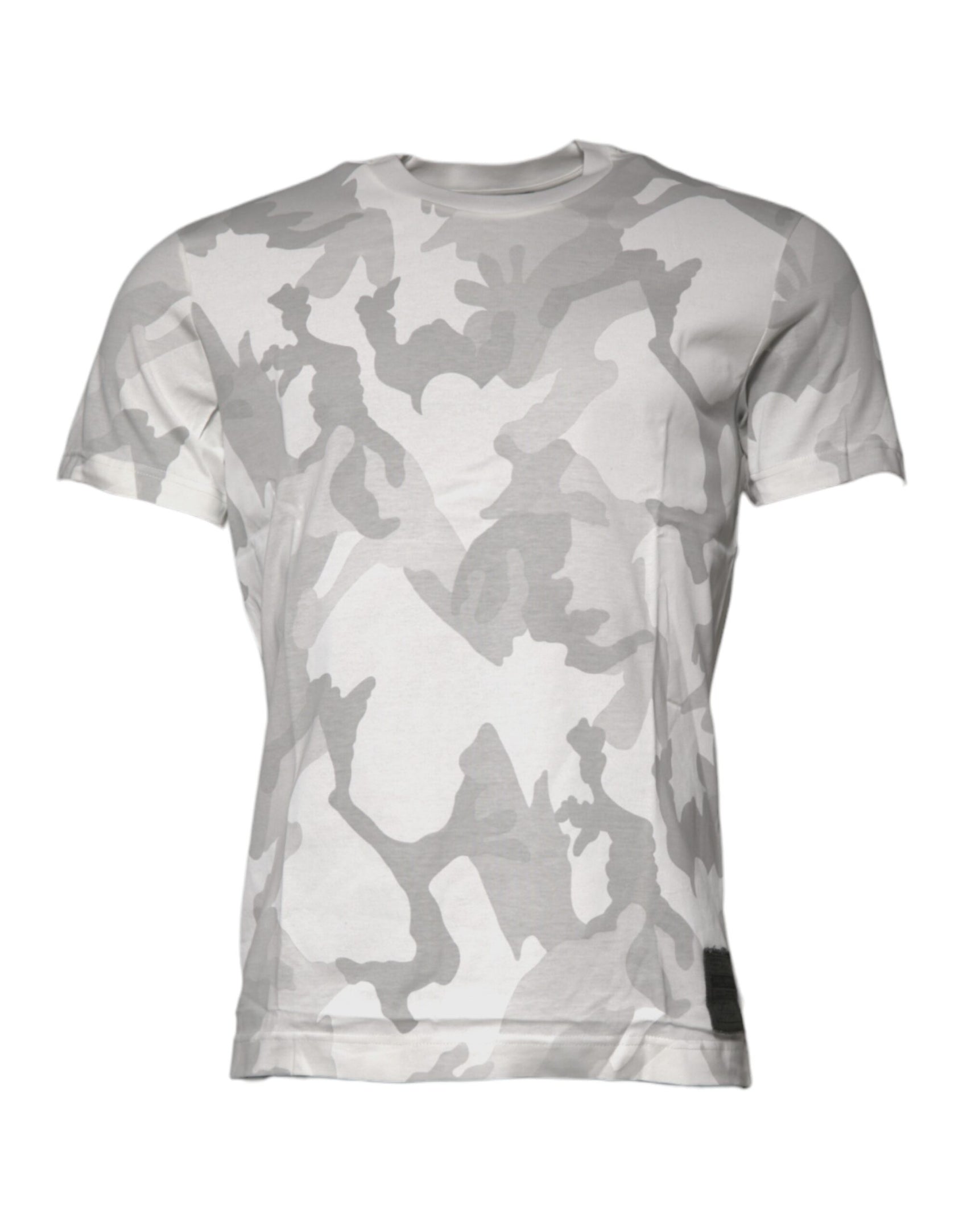Weiß-graues Camouflage-T-Shirt aus Baumwolle mit Rundhalsausschnitt