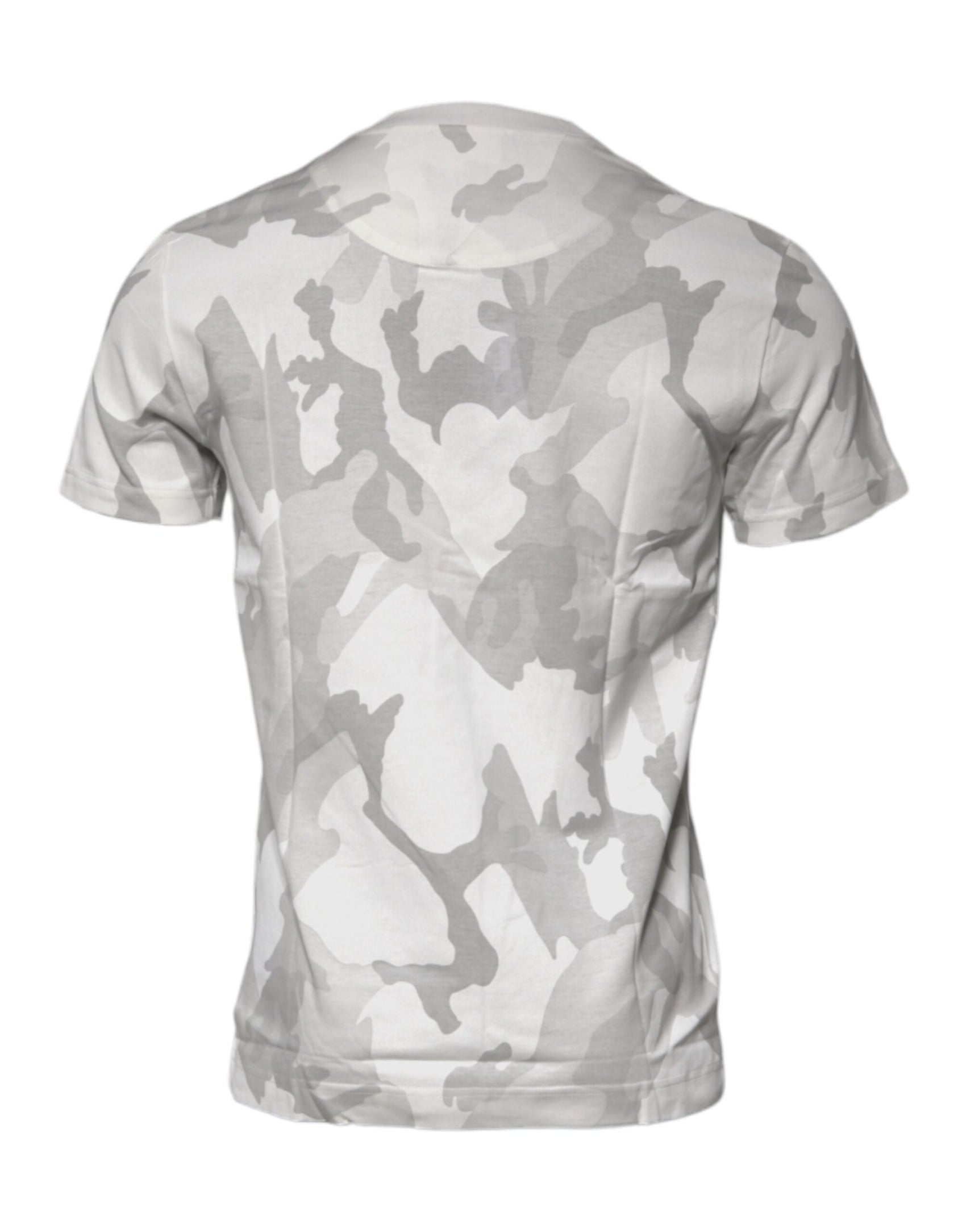 Weiß-graues Camouflage-T-Shirt aus Baumwolle mit Rundhalsausschnitt