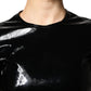 Schwarzes Minikleid aus Lackleder mit Puffärmeln