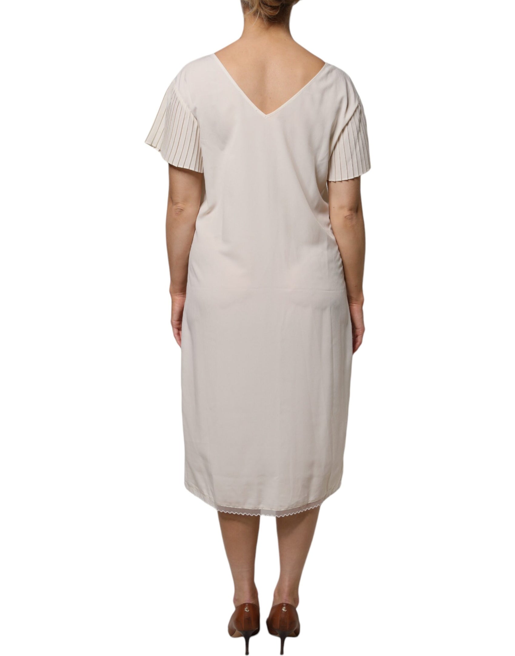 Abito midi a tubino con scollo a V e maniche corte bianco sporco