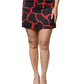 Black Red Abstract Mid Waist A-line Mini Skirt