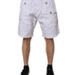 White Cargo Denim Mid Waist Casual Bermuda Shorts