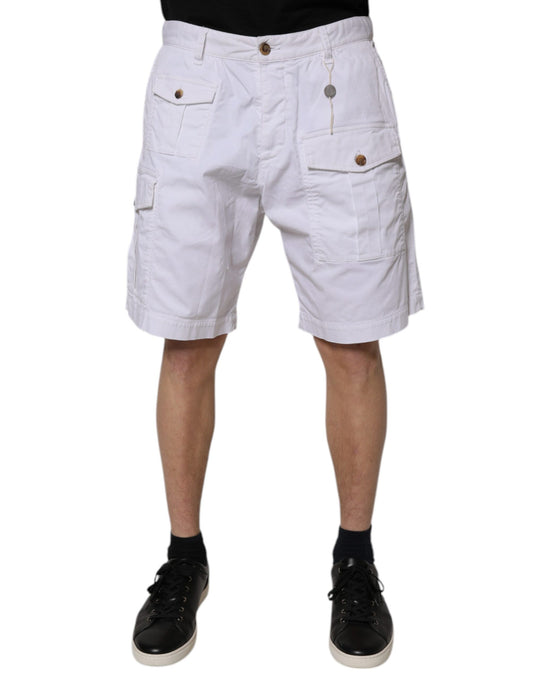 Weiße Cargo-Denim-Bermudashorts mit mittlerer Taille