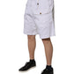 White Cargo Denim Mid Waist Casual Bermuda Shorts