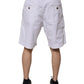 White Cargo Denim Mid Waist Casual Bermuda Shorts