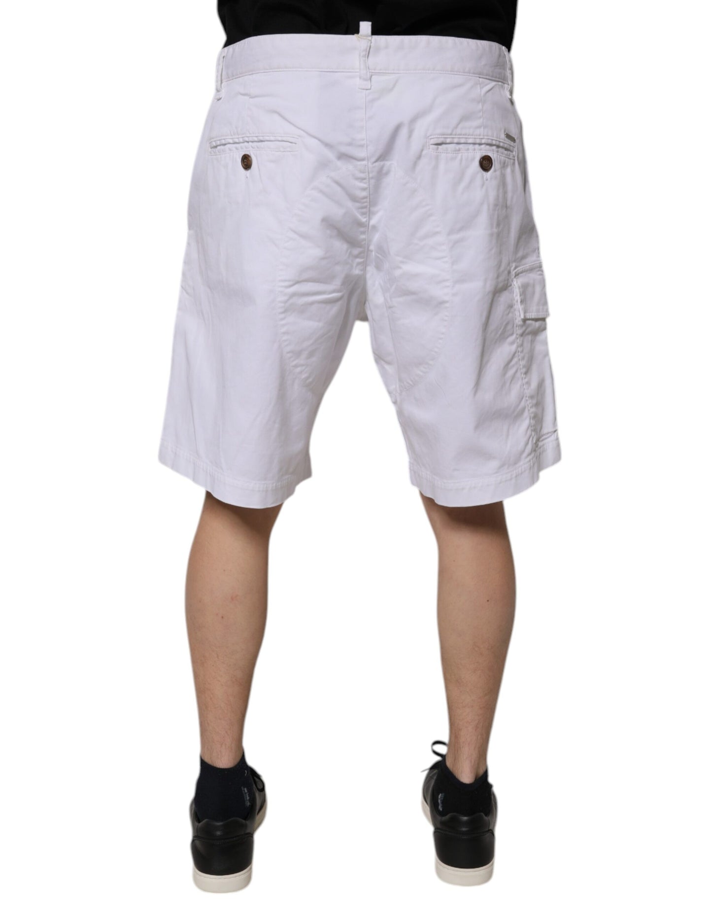 Weiße Cargo-Denim-Bermudashorts mit mittlerer Taille