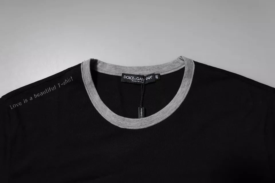 Schwarzes Herren-T-Shirt aus Baumwolle mit Rundhalsausschnitt und Logo
