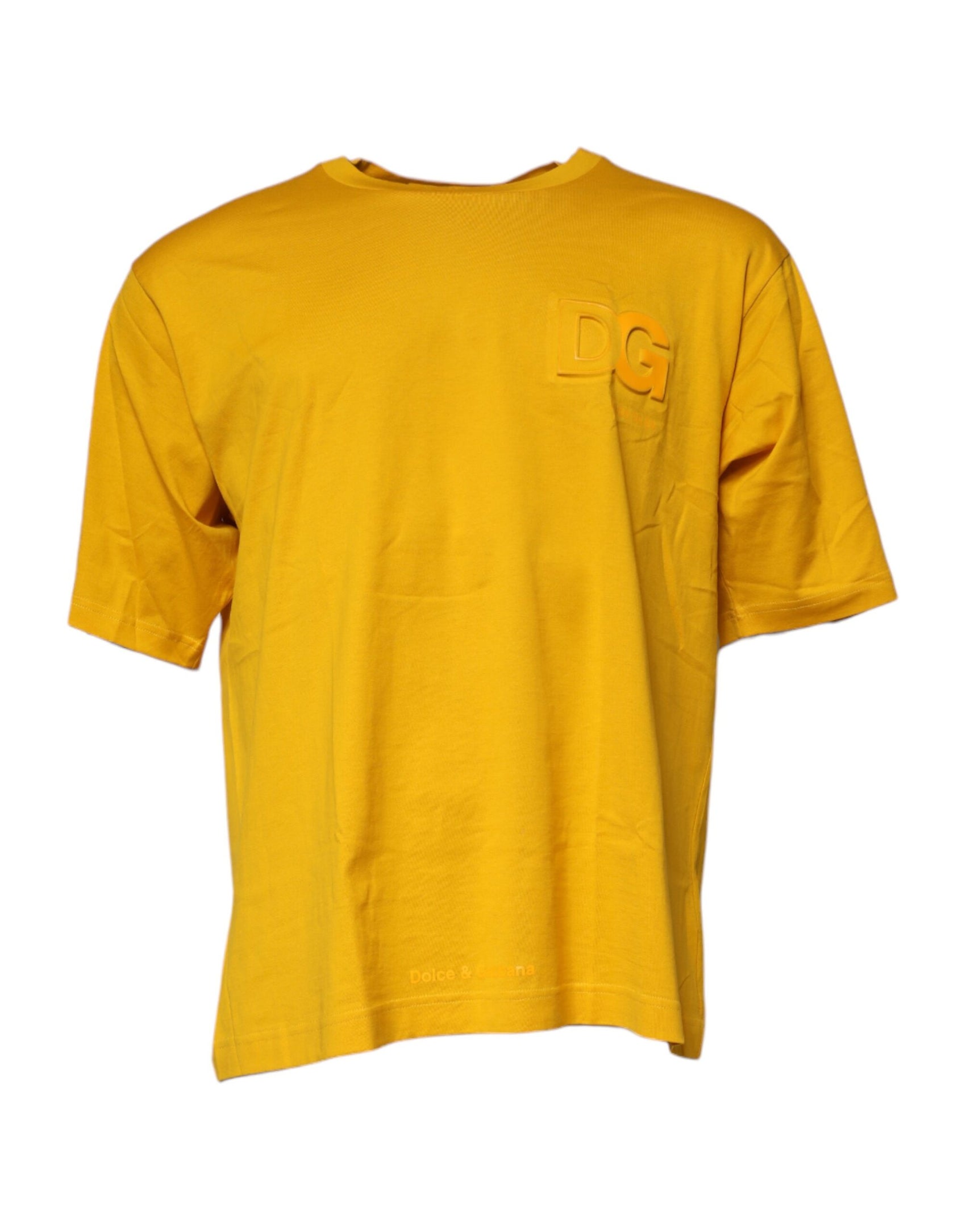Dunkelgelbes Herren-T-Shirt aus Baumwolle mit Rundhalsausschnitt und Logo