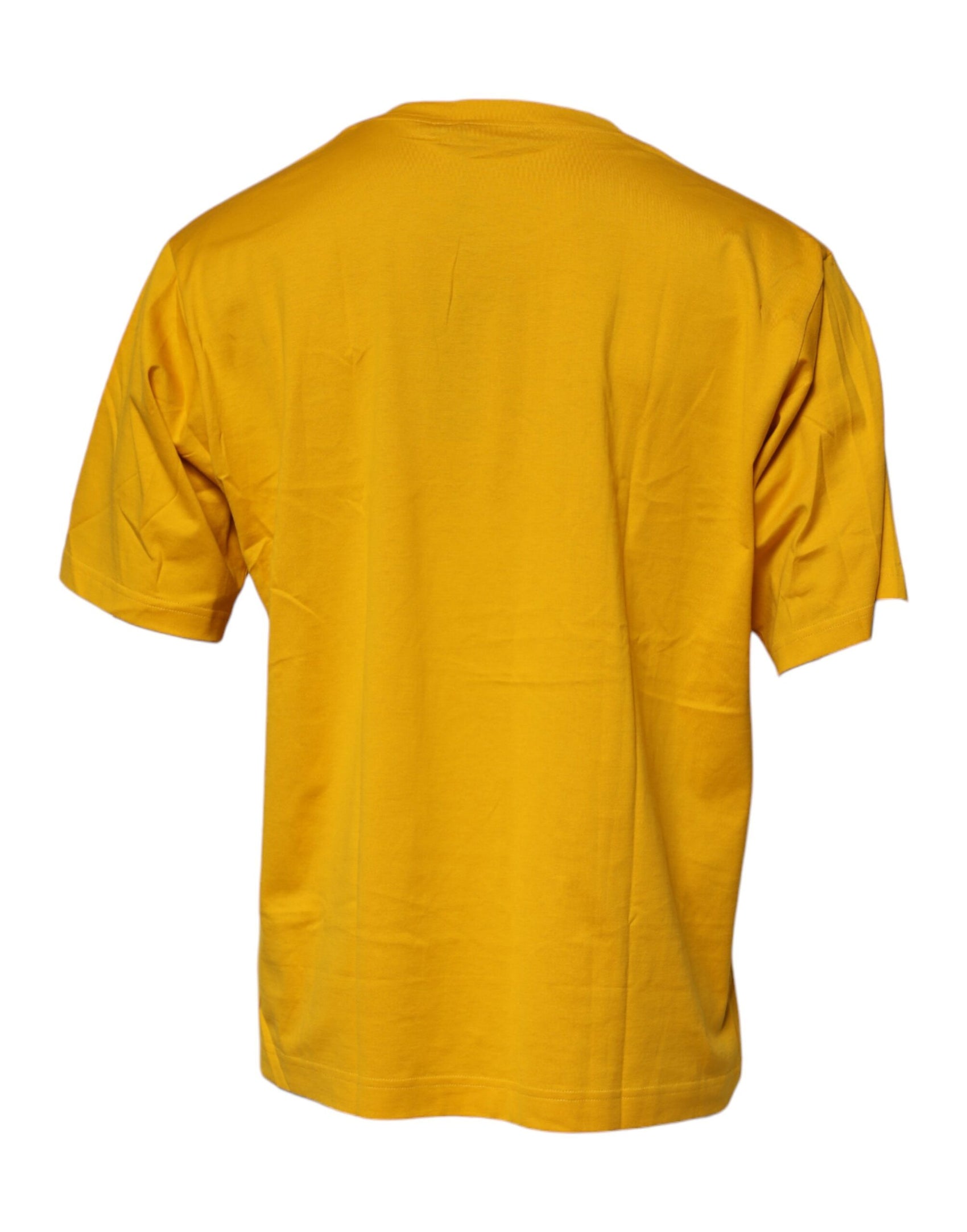 Dunkelgelbes Herren-T-Shirt aus Baumwolle mit Rundhalsausschnitt und Logo