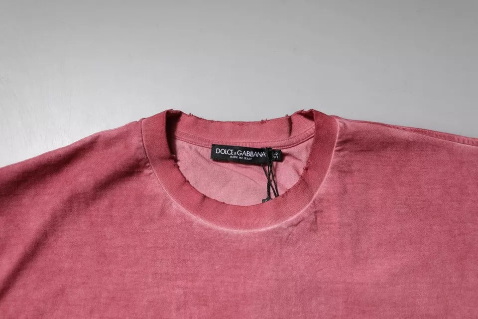 Rosafarbenes Baumwoll-T-Shirt mit Rundhalsausschnitt und Logo-Print