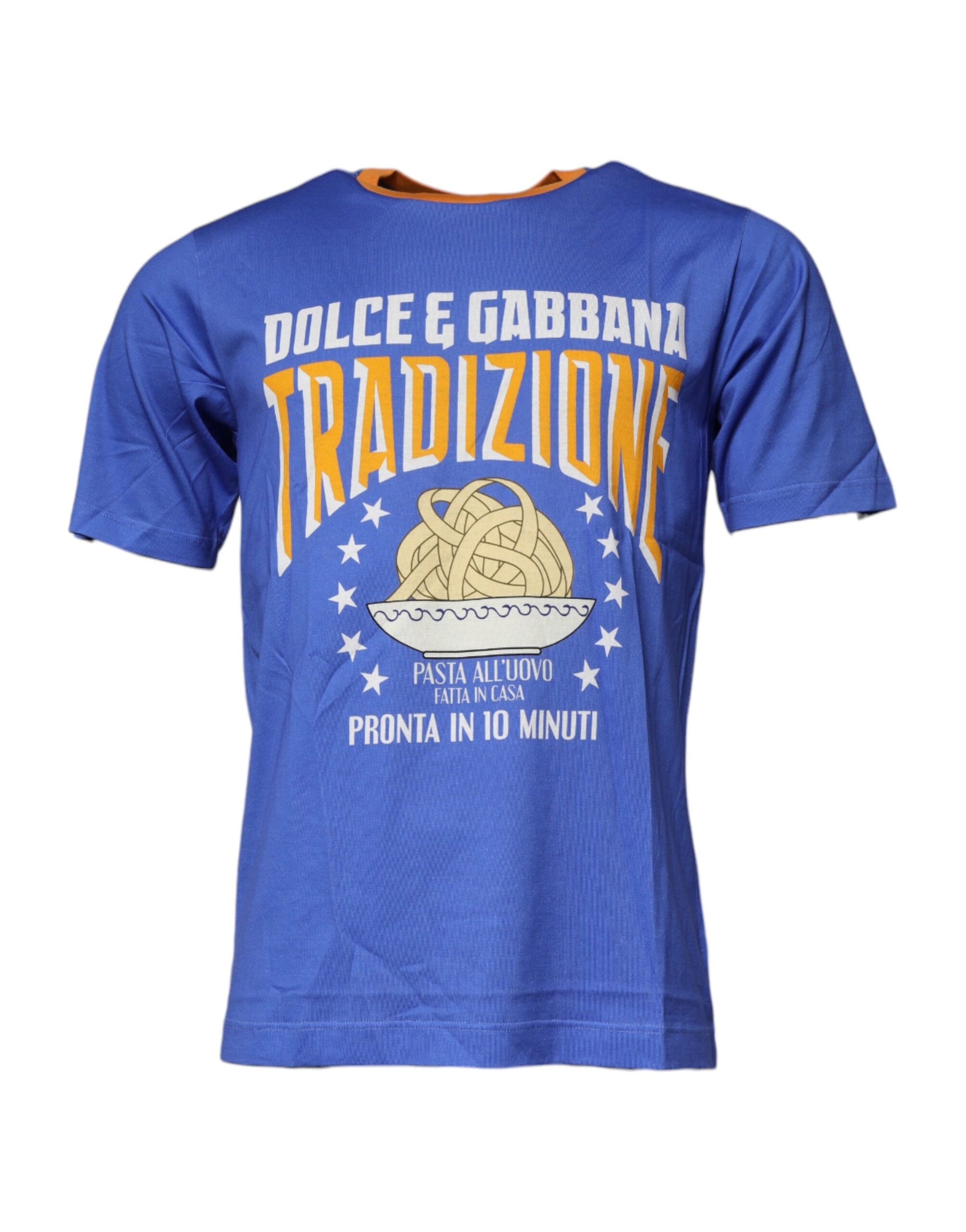 Blaues Baumwoll-T-Shirt mit Rundhalsausschnitt und grafischem Print