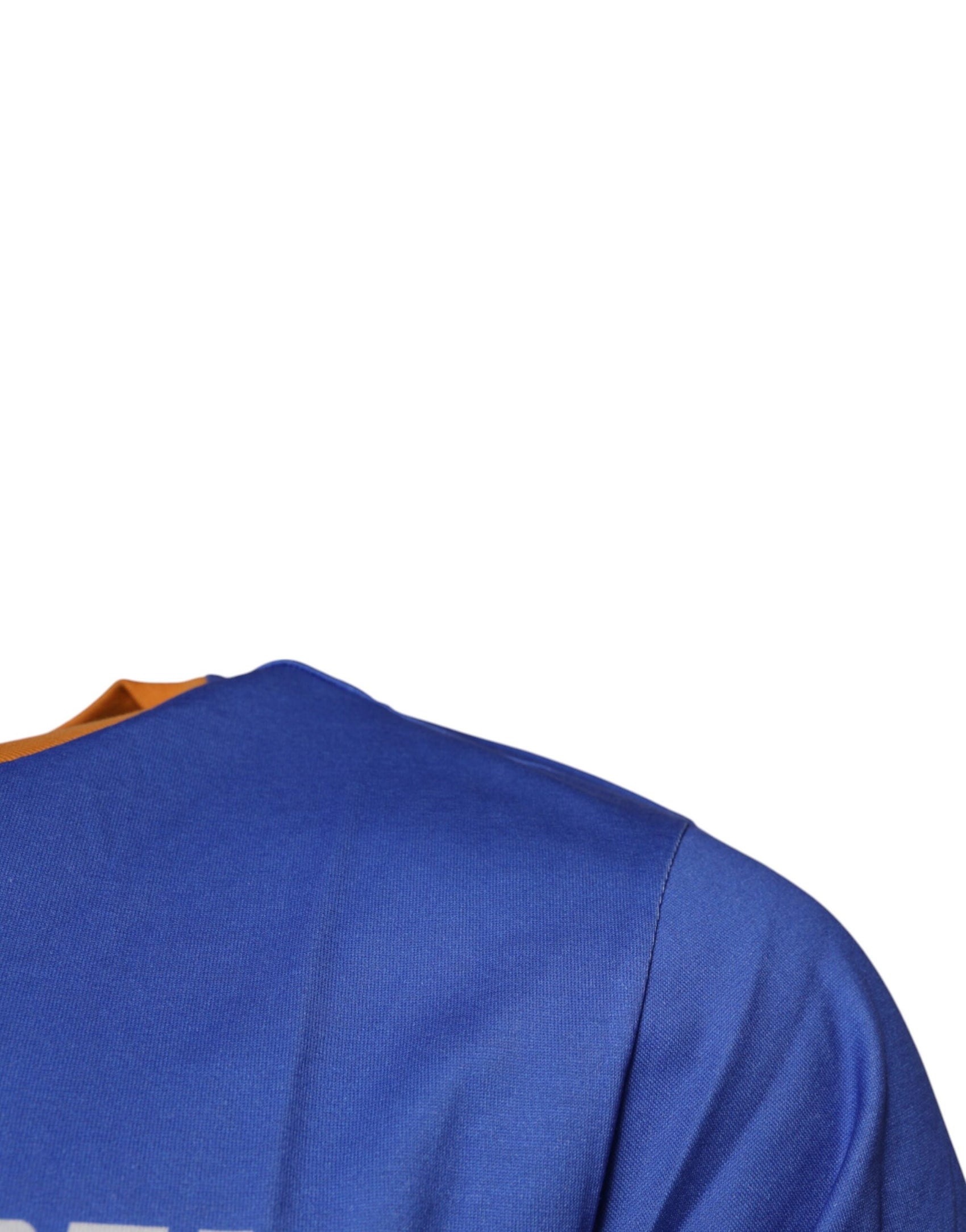 Blaues Baumwoll-T-Shirt mit Rundhalsausschnitt und grafischem Print