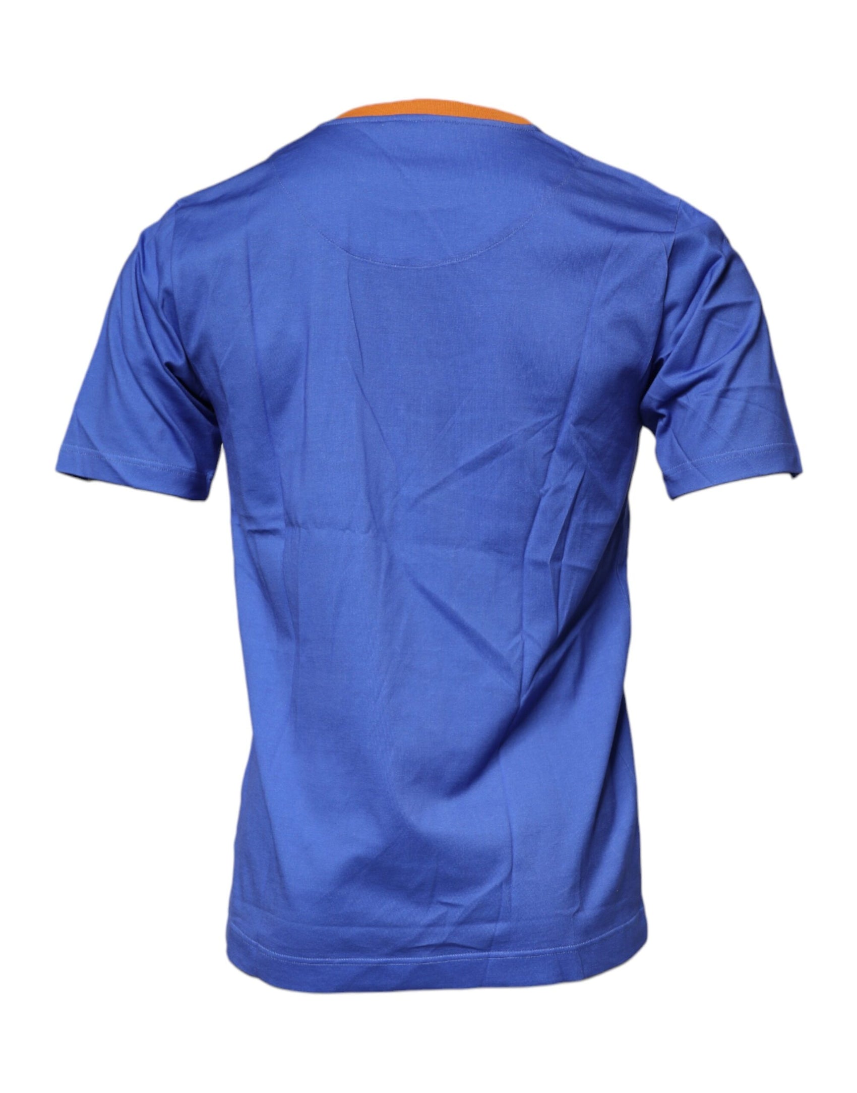 Blaues Baumwoll-T-Shirt mit Rundhalsausschnitt und grafischem Print