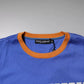 Blaues Baumwoll-T-Shirt mit Rundhalsausschnitt und grafischem Print