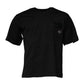 Schwarzes Baumwoll-T-Shirt mit Rundhalsausschnitt und Logo-Patch