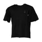Schwarzes Baumwoll-T-Shirt mit Rundhalsausschnitt und Logo-Patch