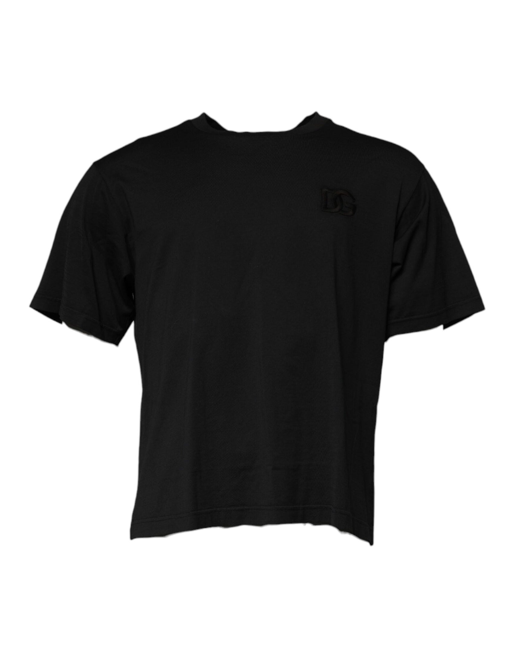 Schwarzes Baumwoll-T-Shirt mit Rundhalsausschnitt und DG-Logo