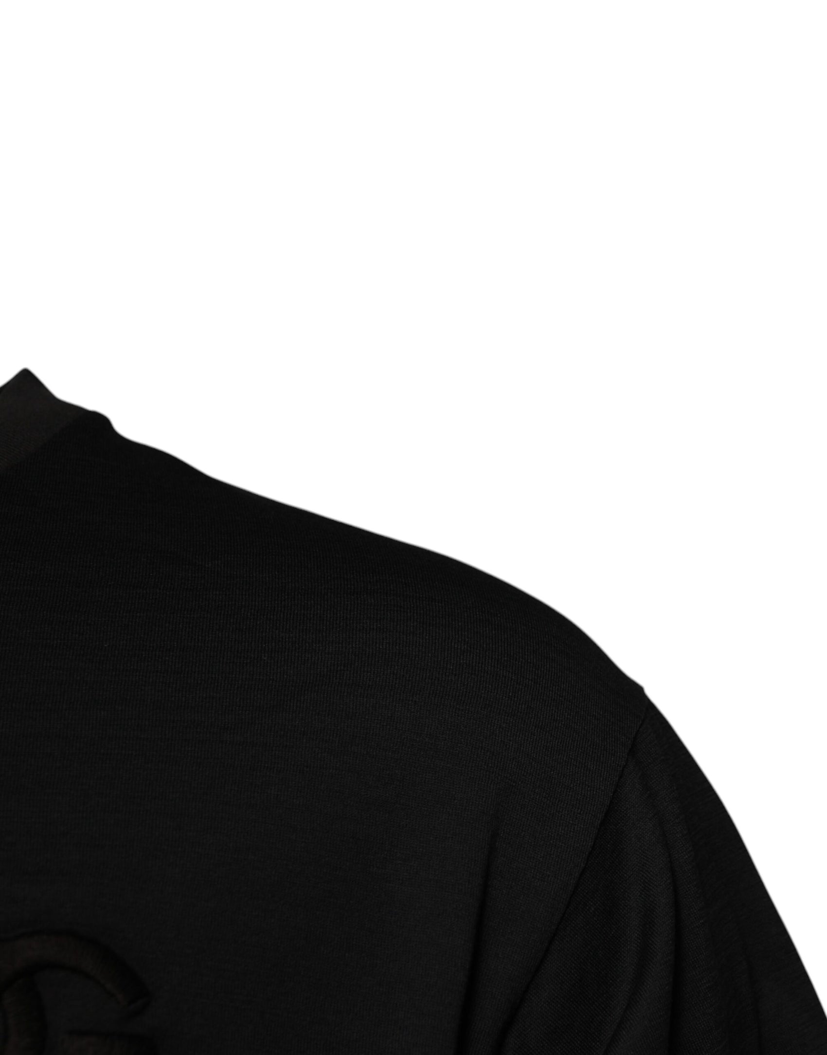 Schwarzes Baumwoll-T-Shirt mit Rundhalsausschnitt und DG-Logo