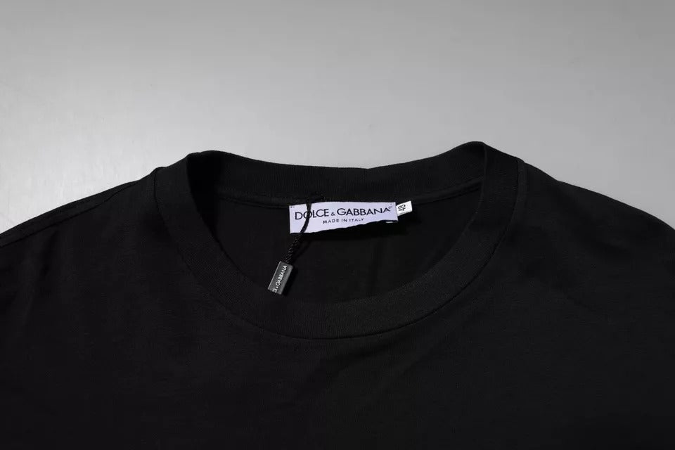 Schwarzes Baumwoll-T-Shirt mit Rundhalsausschnitt und DG-Logo