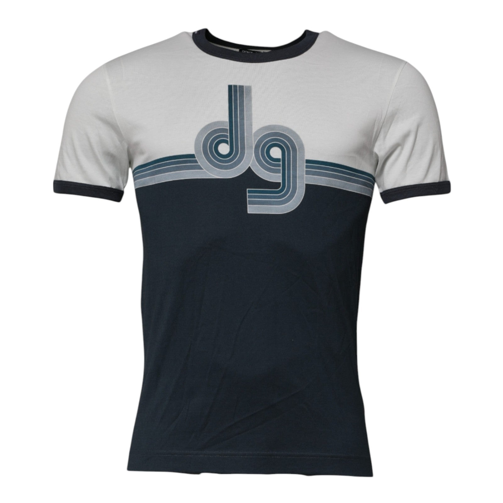 T-shirt girocollo da uomo in cotone con logo bianco e blu