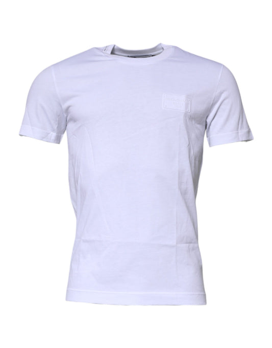 T-shirt girocollo in cotone con placca logo bianca