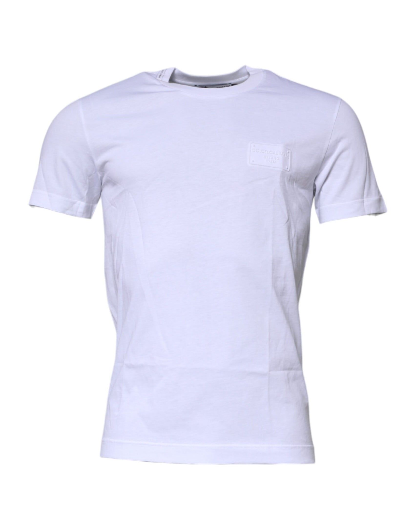 T-shirt girocollo in cotone con placca logo bianca