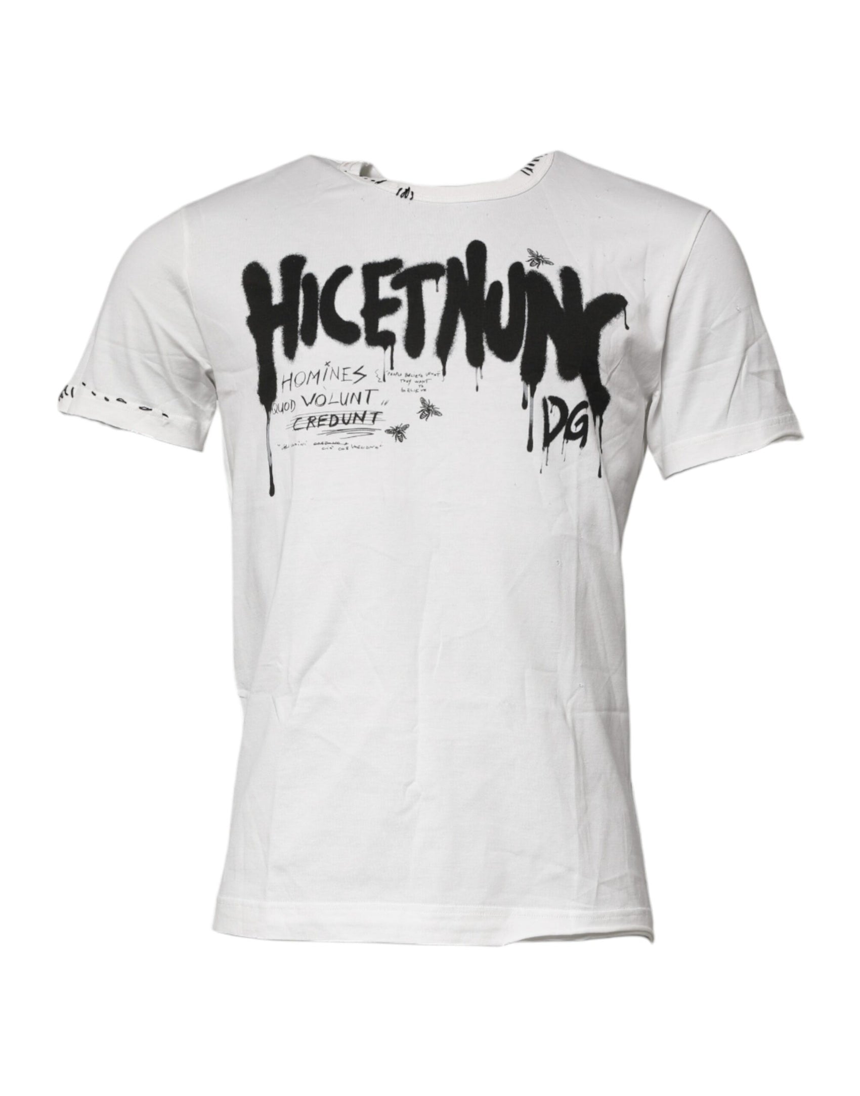 T-shirt girocollo in cotone con stampa grafica bianca