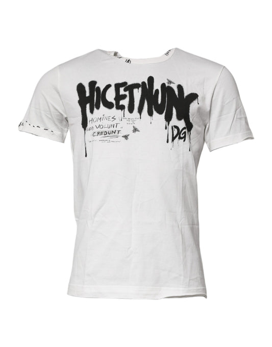 T-shirt girocollo in cotone con stampa grafica bianca