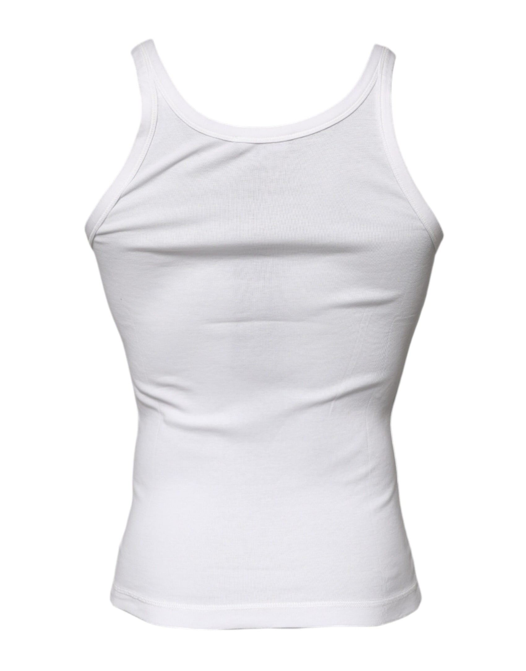 Elfenbeinfarbenes ärmelloses Tank-T-Shirt aus Baumwolle mit Rundhalsausschnitt
