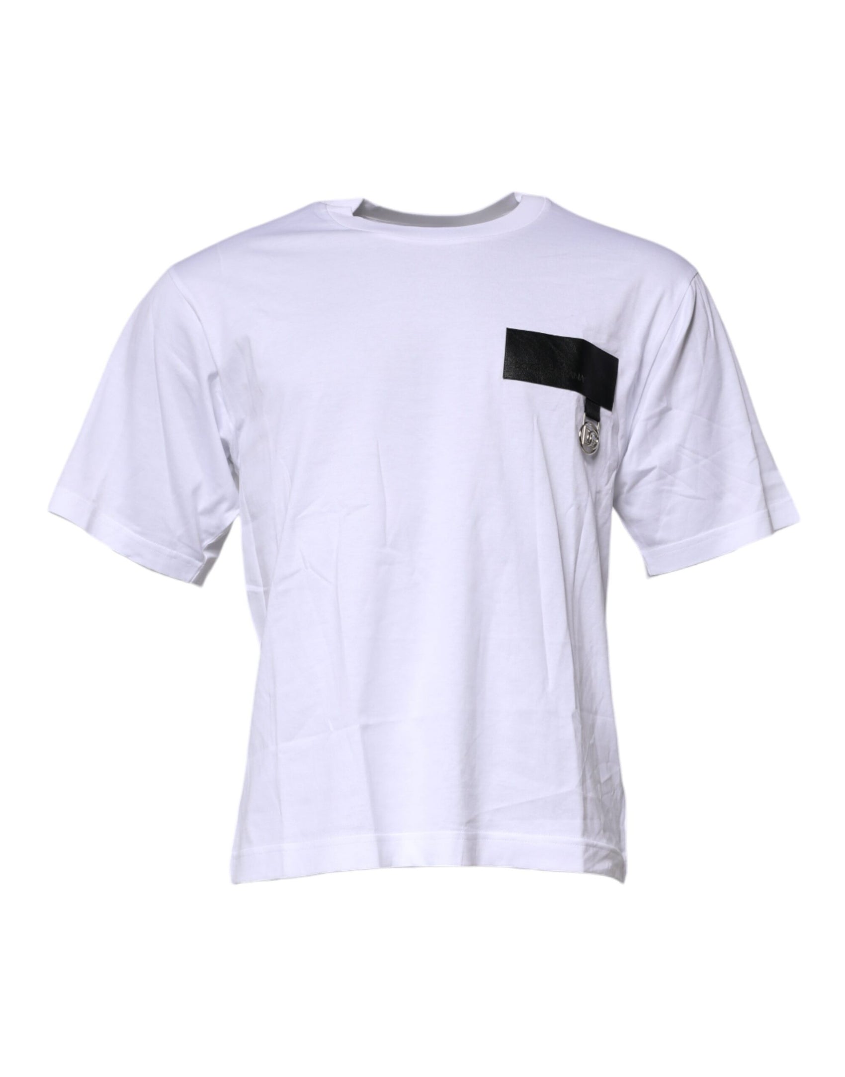 T-shirt girocollo in cotone con toppa con logo bianco