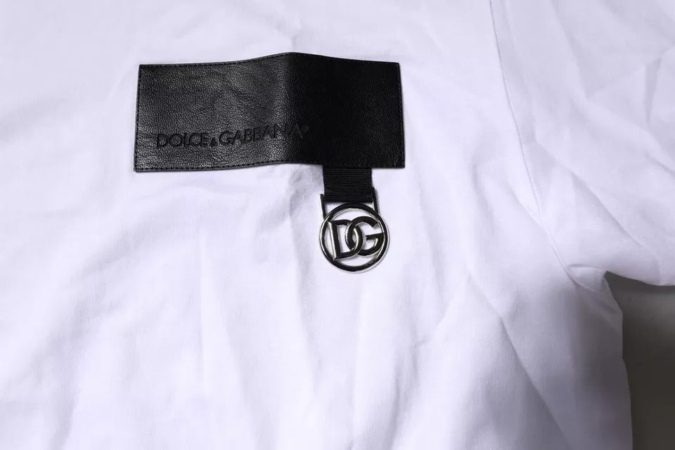 T-shirt girocollo in cotone con toppa con logo bianco