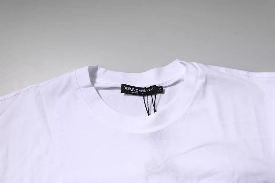 T-shirt girocollo in cotone con toppa con logo bianco