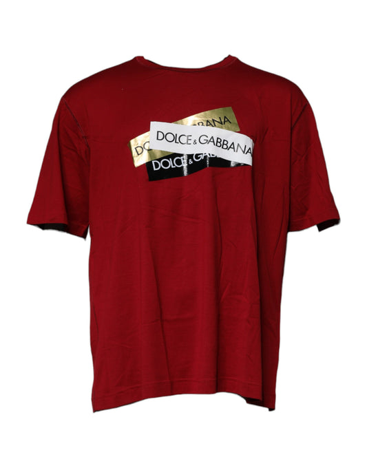 T-shirt girocollo in cotone con nastro logo rosso
