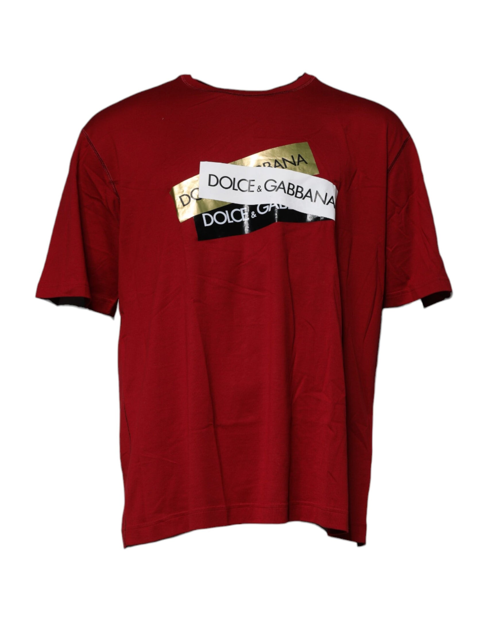 T-shirt girocollo in cotone con nastro logo rosso