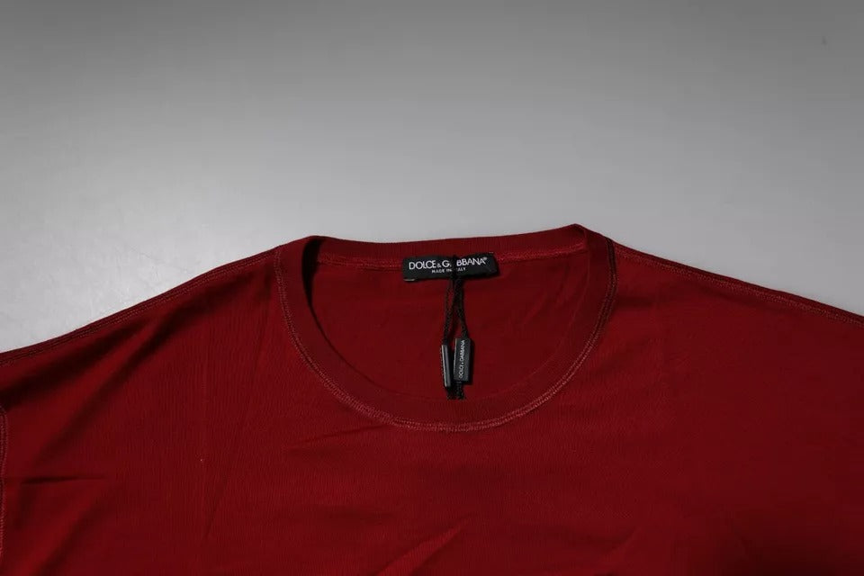 Rotes Baumwoll-T-Shirt mit Rundhalsausschnitt und Logoband