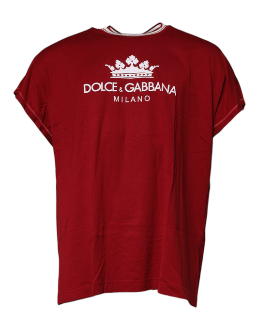 T-shirt girocollo in cotone con logo rosso e corona