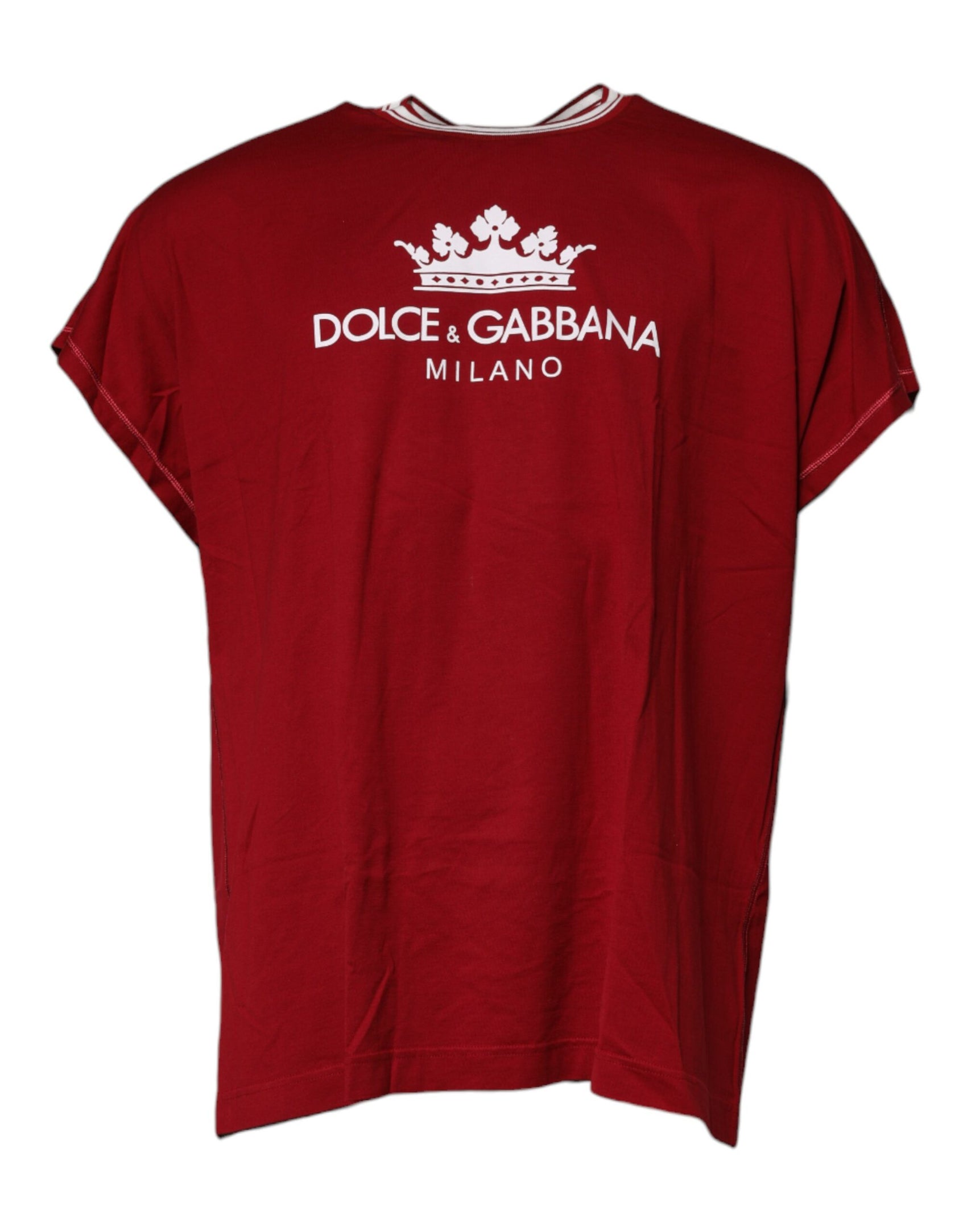 T-shirt girocollo in cotone con logo rosso e corona