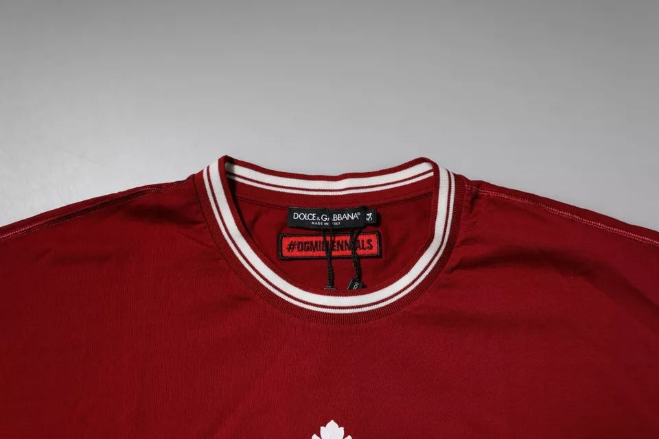 Rotes Baumwoll-T-Shirt mit Rundhalsausschnitt und Logo-Krone