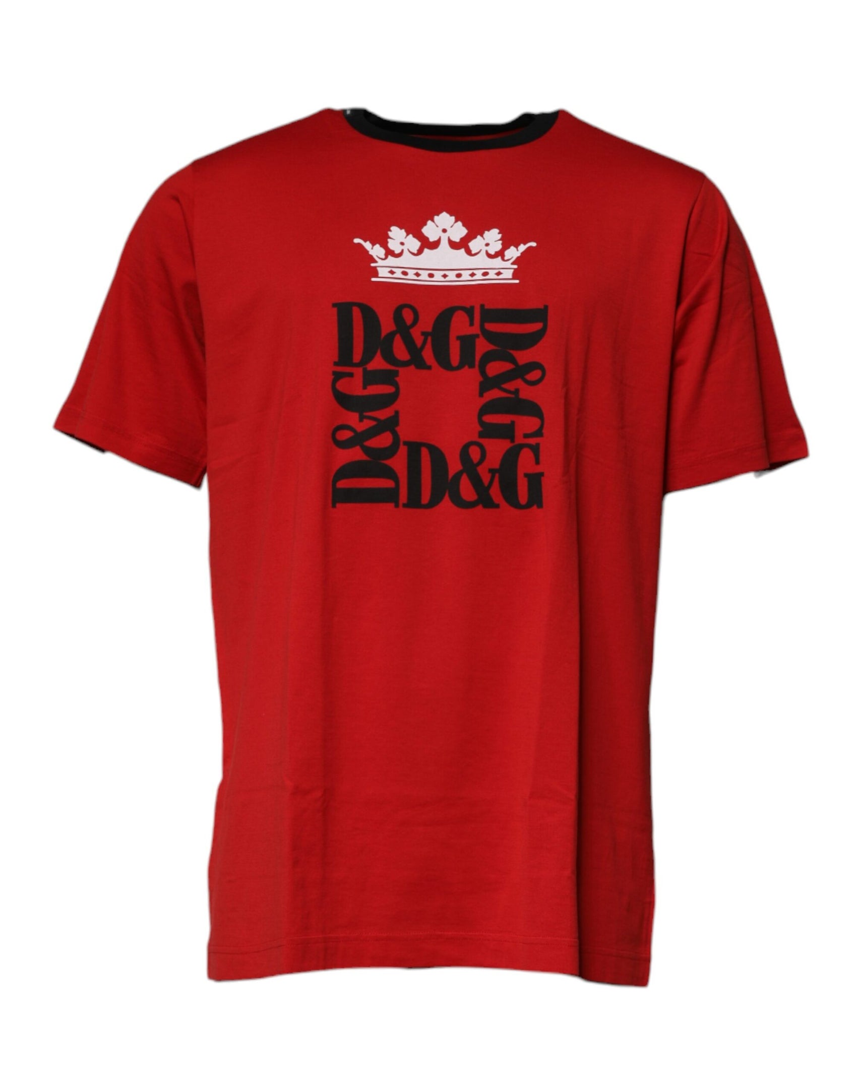 T-shirt girocollo in cotone con logo rosso e corona