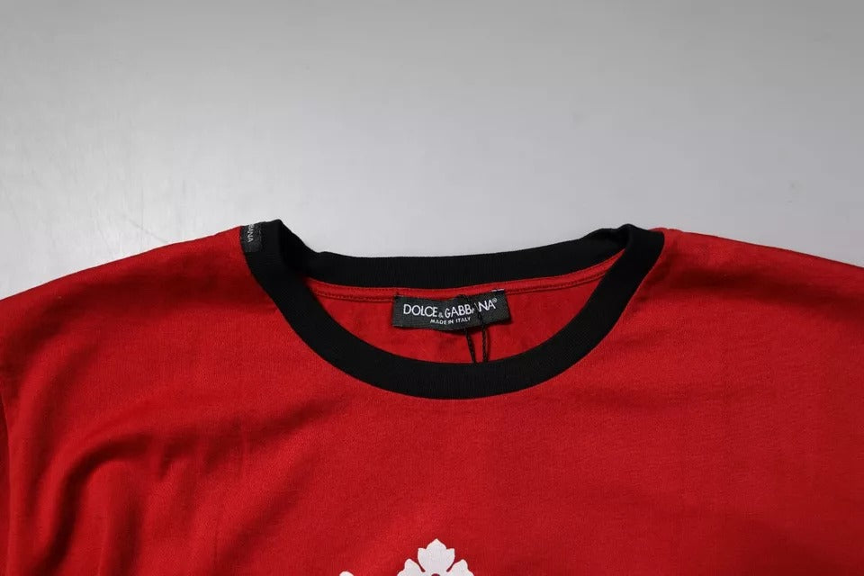 Rotes Baumwoll-T-Shirt mit Rundhalsausschnitt und Logo-Krone