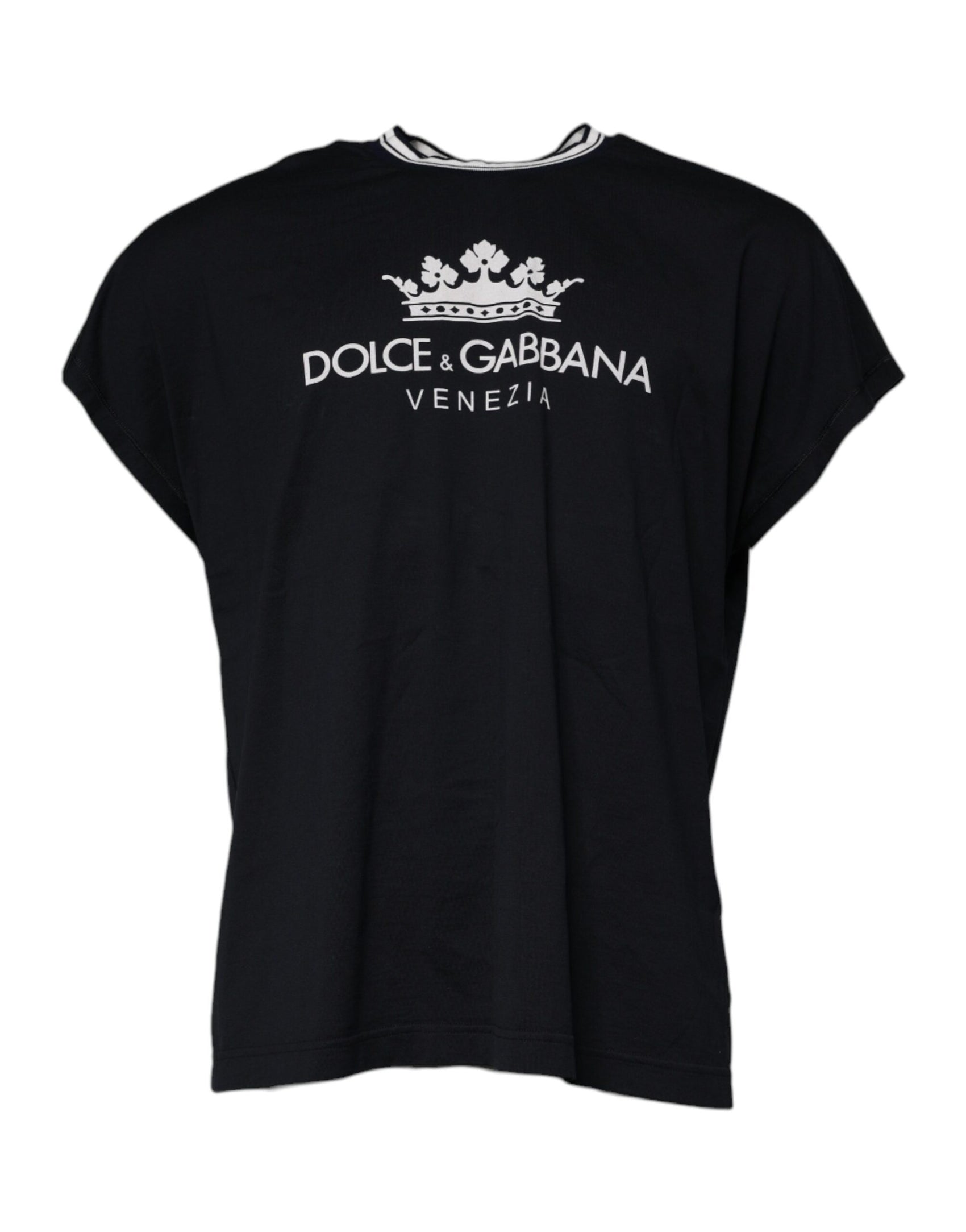 Dunkelblaues T-Shirt aus Baumwolle mit Rundhalsausschnitt und Logo-Krone