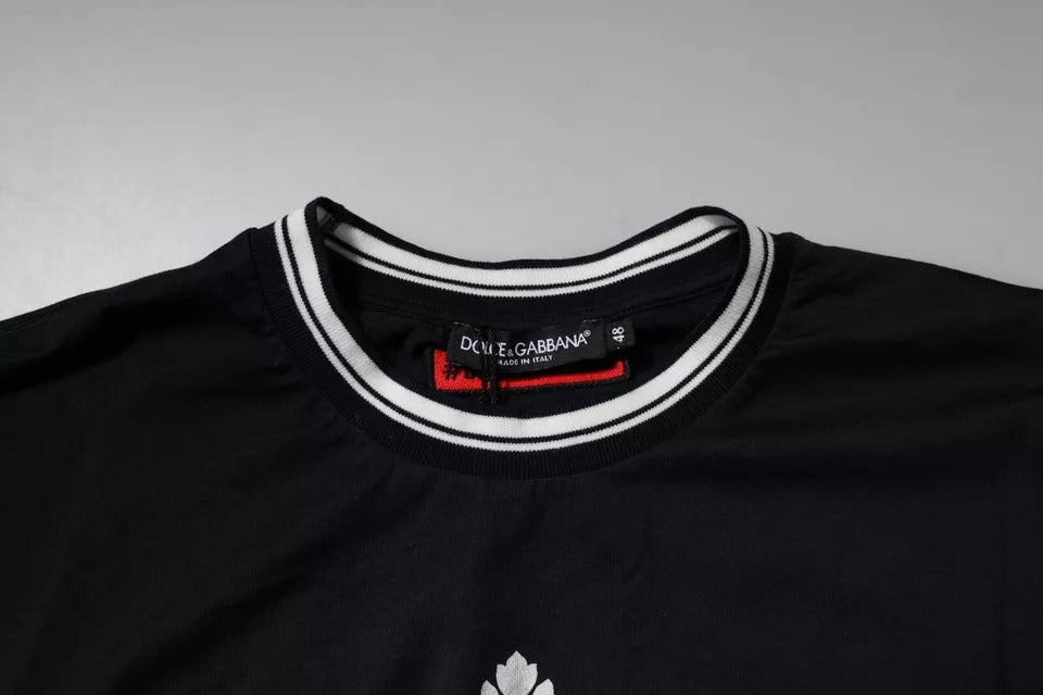 Dunkelblaues T-Shirt aus Baumwolle mit Rundhalsausschnitt und Logo-Krone