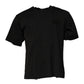 Schwarzes Baumwoll-T-Shirt mit Rundhalsausschnitt und DG-Logo