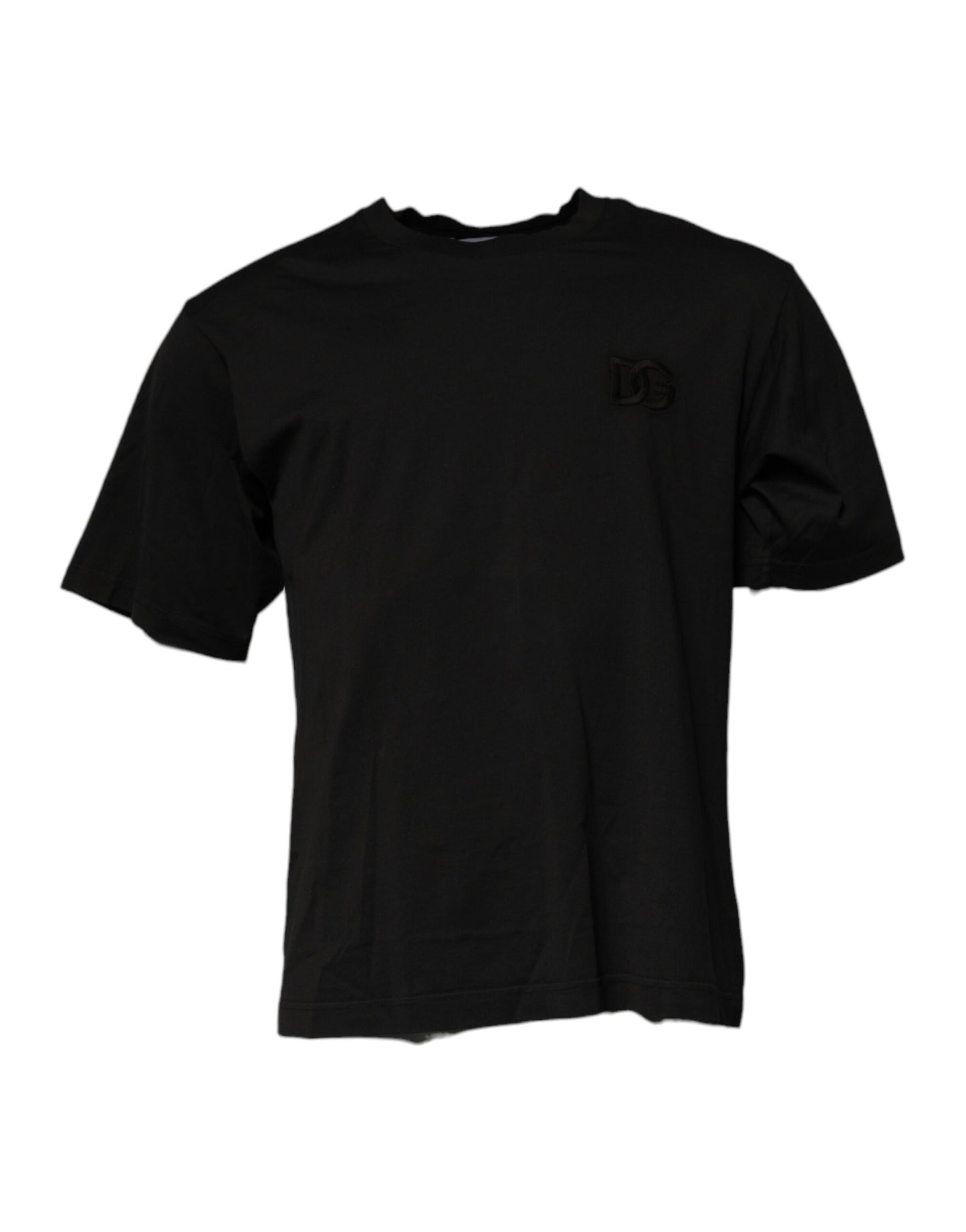 Schwarzes Baumwoll-T-Shirt mit Rundhalsausschnitt und DG-Logo