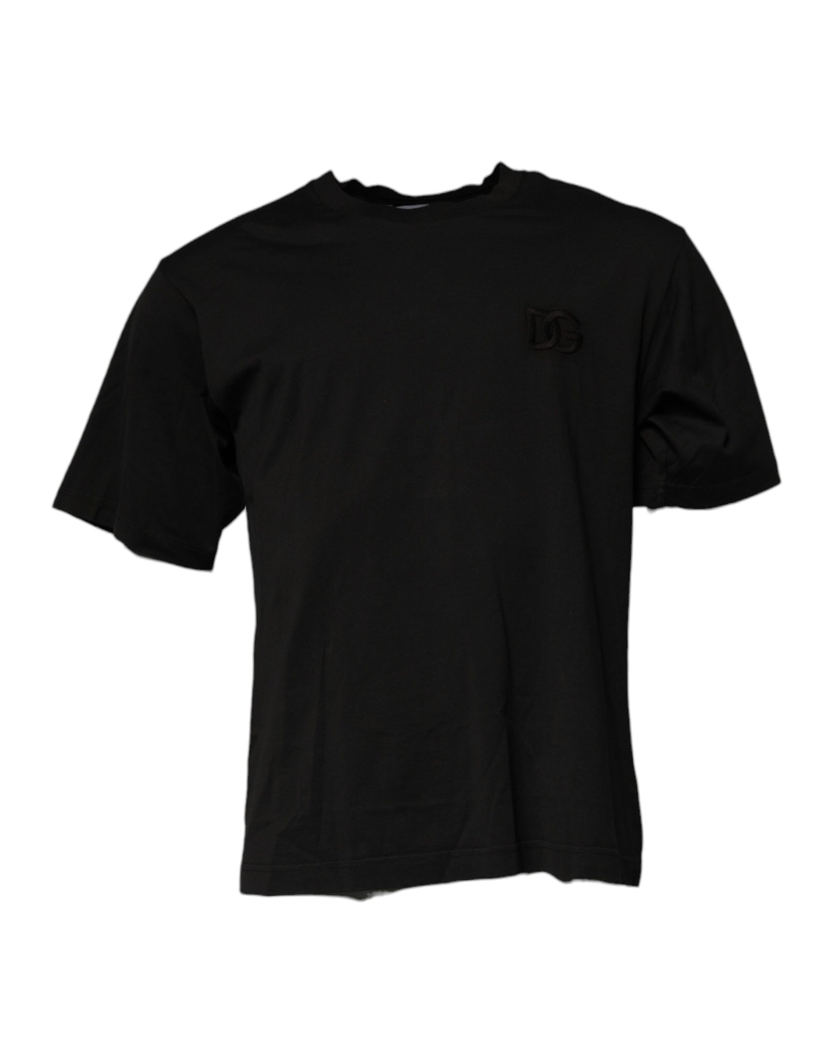 Schwarzes Baumwoll-T-Shirt mit Rundhalsausschnitt und DG-Logo