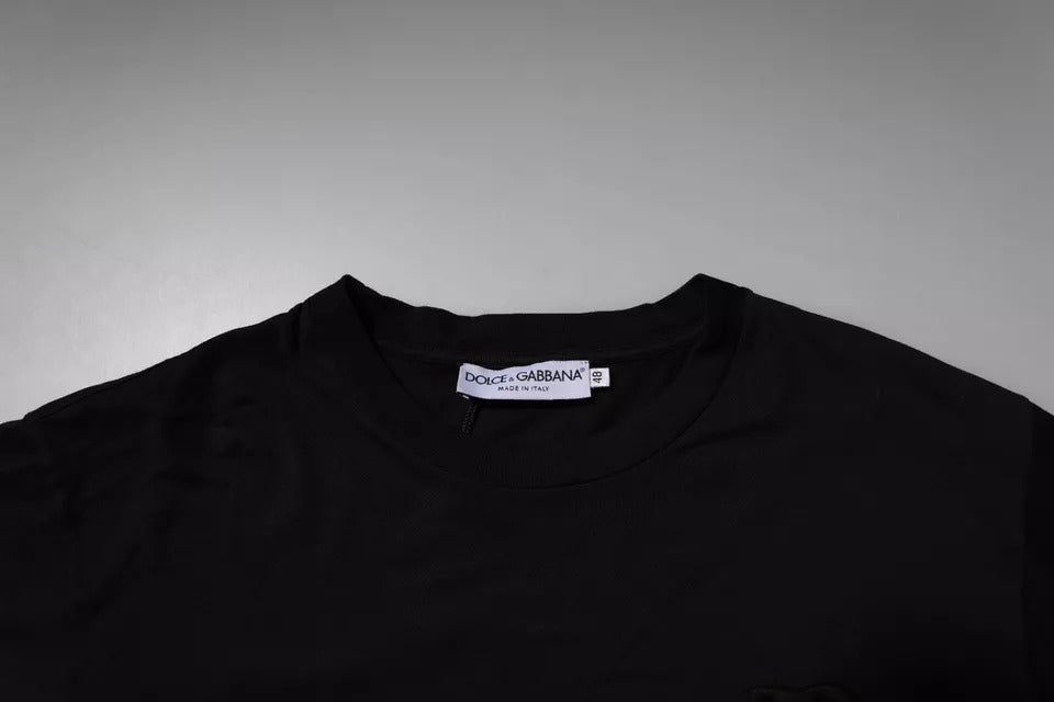 Schwarzes Baumwoll-T-Shirt mit Rundhalsausschnitt und DG-Logo
