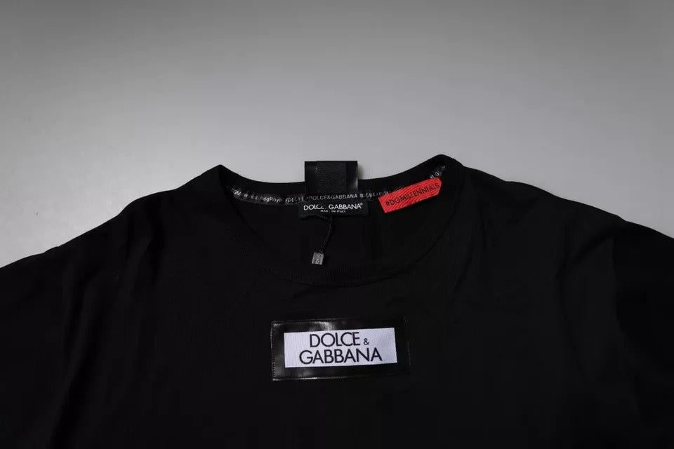 Schwarzes #DGMILLENNIALS Baumwoll-T-Shirt mit Rundhalsausschnitt